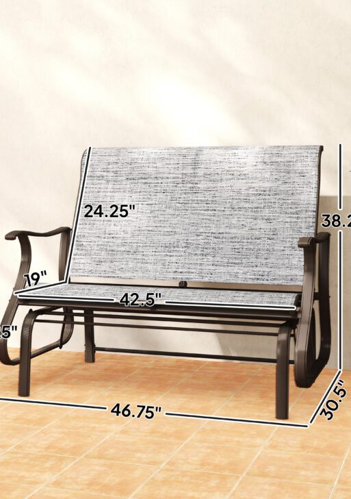 2-Person Outdoor Glider Bench，Patio Glider Loveseat Chair with Powder Coated Steel Frame，2 Seats Porch Rocking Glider for Backyard, Lawn, Garden and Porch, Mixed Gray