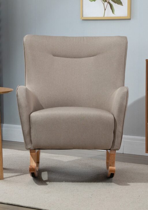 Modern Rocking Chair Sofa Armchair Modern Accent Chair with Thick Padding, Winged Back for Living Room, or Bedroom, Greige