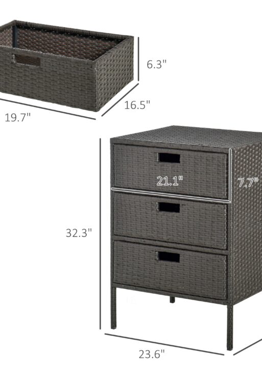 Patio PE Rattan Storage Cabinet, Wicker Pool Cabinet Organizer, Outdoor Towel Rack for Pool with 3 Drawers, Brown