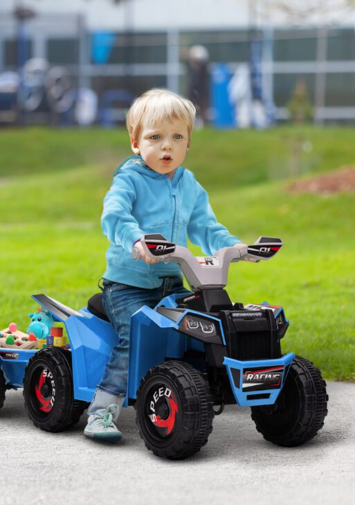 6V Electric Toy Car with Back Trailer, Forward Backward, Wear-Resistant Wheels for Ages 18-36 Months, Blue