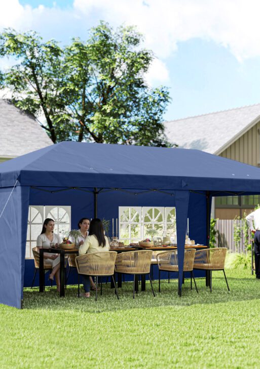 10' x 20' Pop Up Canopy Tent with 4 Sidewalls, Instant Gazebo with Carry Bag for Garden, Patio, Blue