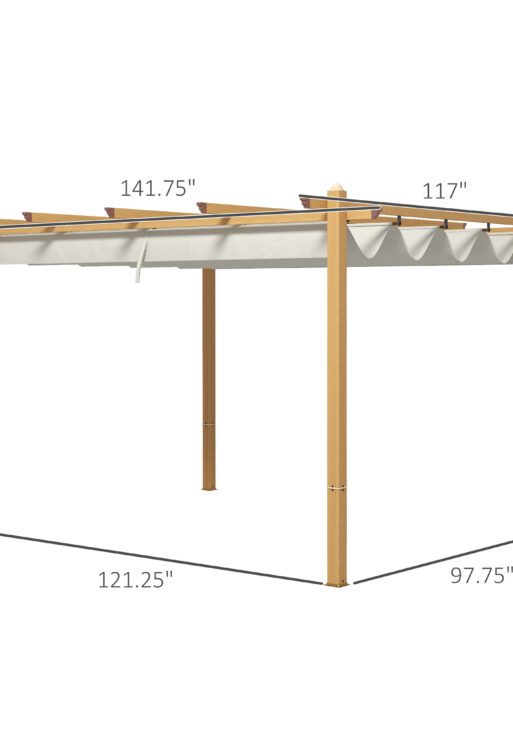 10' x 12' Retractable Pergola Canopy, Aluminum Pergola Sun Shade Shelter for Garden, Patio, Backyard, Deck, Cream