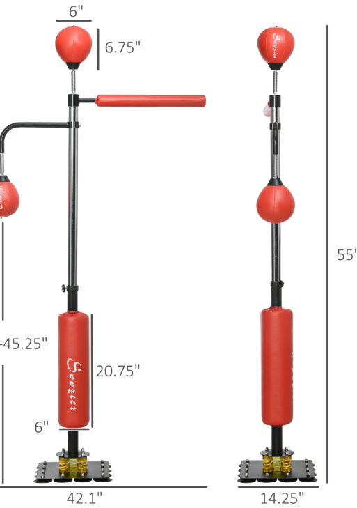 4.6'-6.7' Speed Bag Boxing Bag Stand, Reflex Bag Boxing Training Equipment, Speed Punching Bag, Red