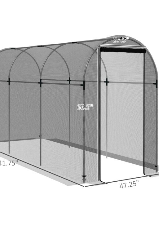 Galvanized Steel Crop Cage, Plant Protection Tent with Zippered Door, 4' x 12', Black