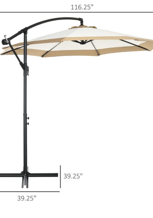 10FT Cantilever Umbrella, Offset Patio Umbrella with Crank and Cross Base for Deck, Backyard, Pool and Garden, Hanging Umbrellas, Tan