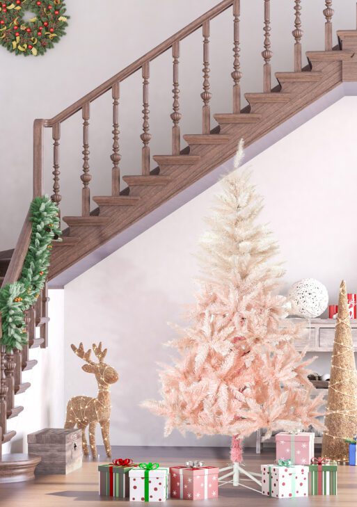 7ft Unlit Spruce Artificial Christmas Tree with Realistic Branches and 1000 Tips, Pink