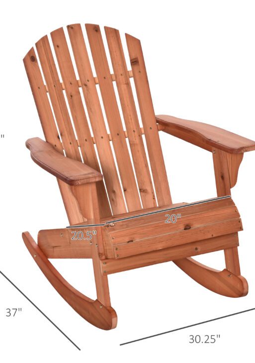 Adirondack Rocking Chair, with Slatted Wooden Design, Fanned Back, Ergonomic Armrests, & Classic Rustic Style, For Porch, Patio, Backyard, Teak
