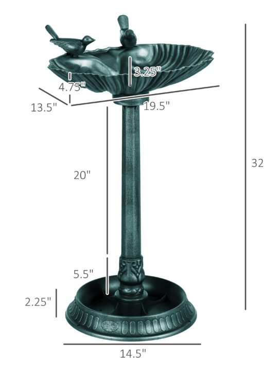 32" Antique Bird Bath Decorative Birdbath Bird Feeder Bowl with Planter Pedestal and Bird Statues, Verdigris