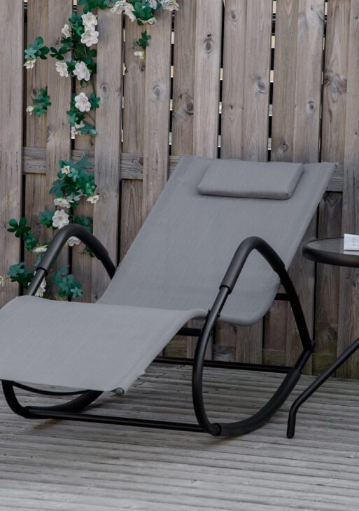 Rocking Chair, Zero Gravity Patio Chaise Sun Lounger, Outdoor Rocker, UV Water Resistant, Pillow for Sunbathing, Lawn, Garden or Pool, Gray