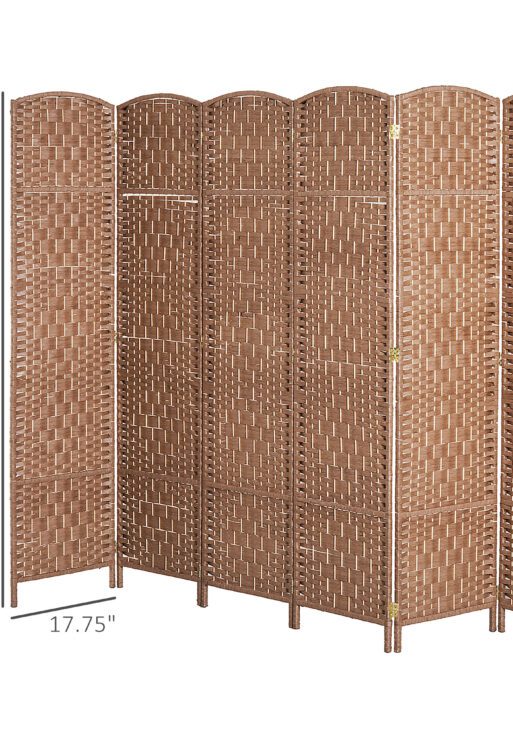 Room Divider, 6 Panel Folding Privacy Screen, 6FT Tall Portable Wicker Weave Partition Wall Divider for Bedroom, Home Office, Natural