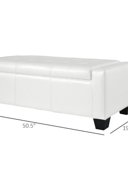 50.5" Faux Leather Rectangular Tufted Storage Ottoman for Living Room, Entryway, or Bedroom, White