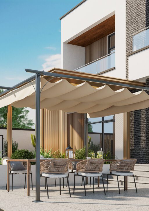 11.5' x 11.5' Outdoor Retractable Pergola Canopy, Metal Patio Shade Shelter for Backyard, Porch Party, Garden, Grill Gazebo, Beige