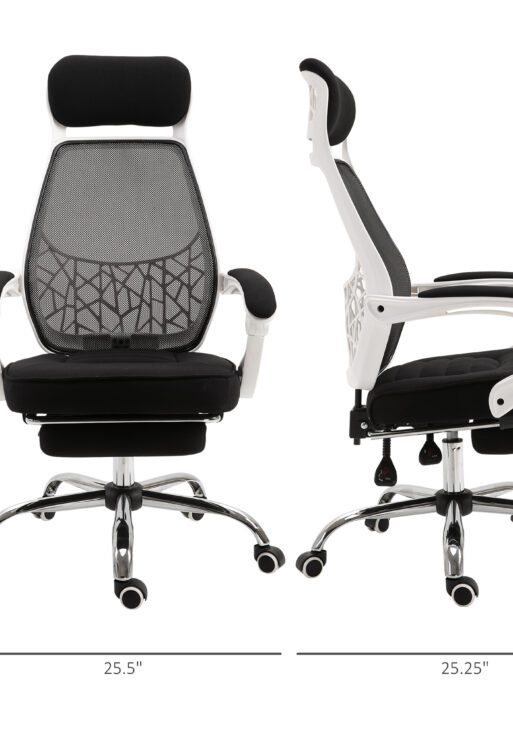 Ergonomic High Back Mesh Office Chair Swivel Reclining Computer Desk Chair with Retractable Footrest, Headrest, Padded Armrest
