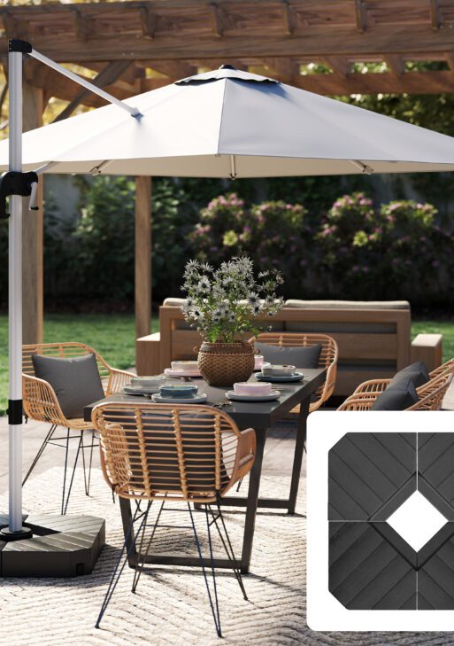 Offset Umbrella Base Outdoor Umbrella Weights, 132 lb. Capacity Water or 176 lb. Capacity Sand, Black