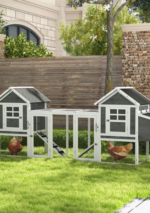 124" Dual Chicken Coop, Large Chicken House, Gray