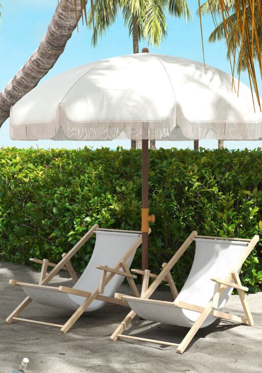 6.2' Beach Umbrella for Travel, Vent, Ruffles, Carry Bag, Portable Outdoor Umbrella for Garden, Light Gray