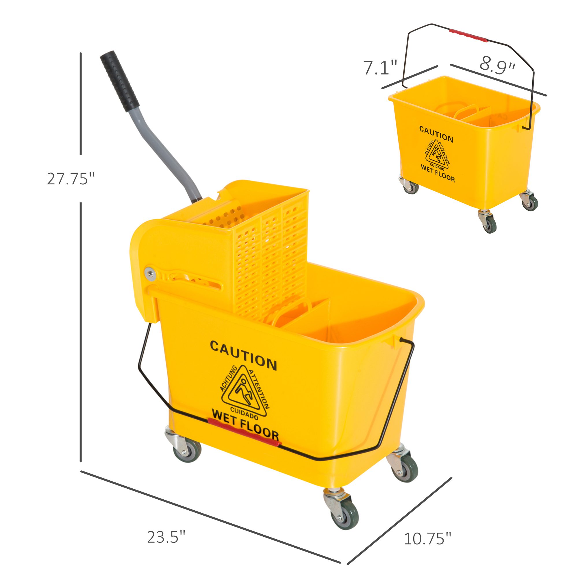 Compact Mop Bucket with Wringer, Mop Bucket on Wheels, 21 Quart, Separate Dirty and Clean Water, Yellow - Image 1