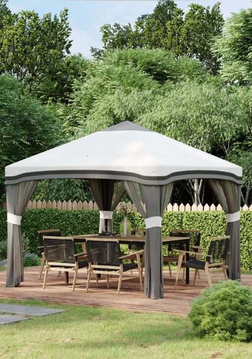 10' x 10' Pop Up Canopy Tent with Netting, Instant Tents for Parties, Height Adjustable, with Wheeled Carry Bag and 4 Sand Bags for Outdoor, Garden, Patio, Gray