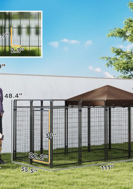 Dog Kennel Outdoor with Waterproof Canopy, Dog Run with Galvanized Chain Link, Secure Lock, for Backyard and Patio, Large and Medium Sized Breeds, Chickens, Ducks, 9.3' x 4.6' x 5.2'