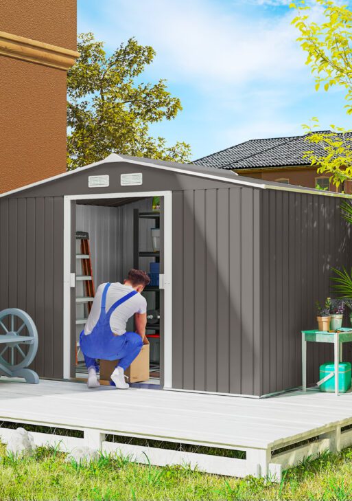 Large Outdoor Storage Shed, 9x6 Garden Tool Shed for Patio, Garage, Lawn, Gray