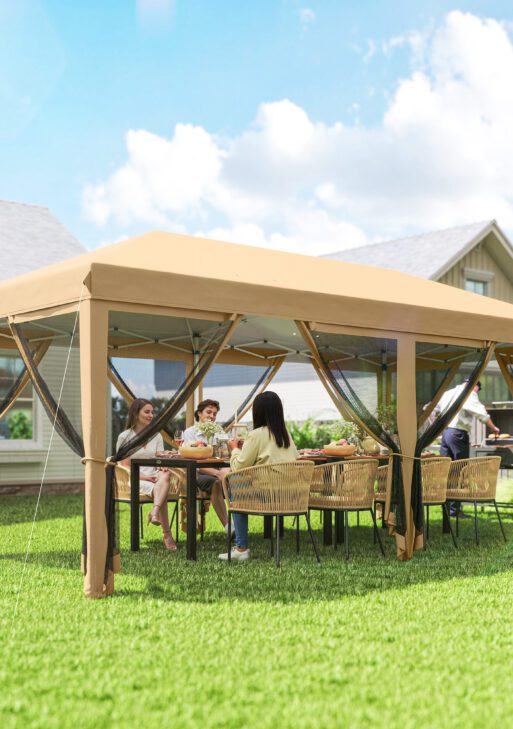 10' x 20' Pop Up Canopy Tent with Netting, Heavy Duty Instant Sun Shelter, Large Tents for Parties with Carry Bag for Outdoor, Garden, Patio, Beige