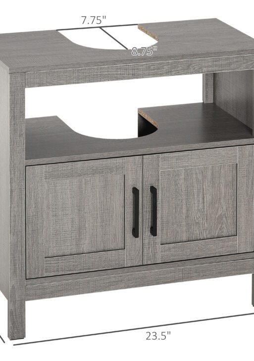 Pedestal Sink Storage Cabinet, Bathroom Under Sink Cabinet with 2 Doors and Open Shelf, Bathroom Vanity, Gray