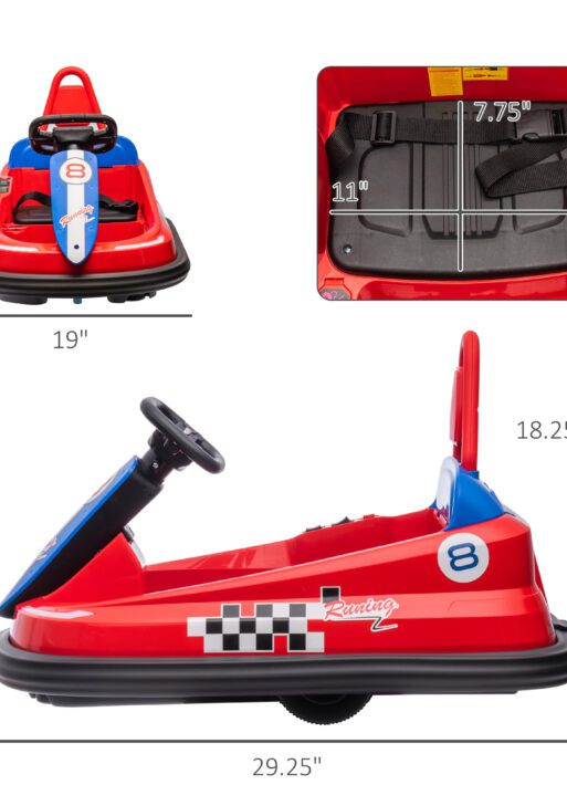 Bumper Car for Kids, 360° Rotation 6V Electric Ride On Bumper, Red