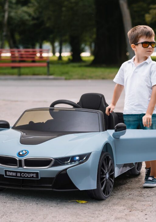 Licensed BMW I8 Coupe 6V Electric Car, Kids Ride-On Car, Battery Powered Toy with Remote Control Music Horn Lights Suspension for 37-96months Old, Blue