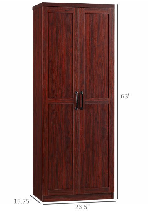 63" 2-Door Kitchen Pantry, Freestanding Storage Cabinet with 5-tier Shelving and 2 Adjustable Shelves for Dining Room, Espresso