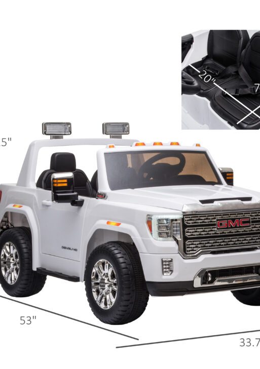 12V Battery Kids GMC Sierra HD Ride On Toy with Remote Control, Bright Headlights & Working Suspension - White