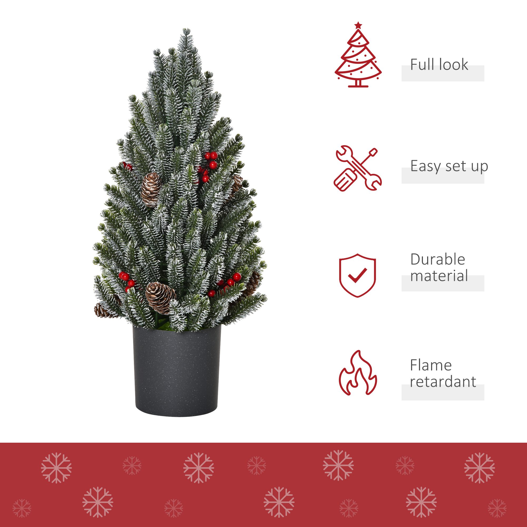 18" Tall Unlit Miniature Snow-Flocked Tabletop Artificial Christmas Tree, Holiday Decoration with Pine Cones and Berries - Image 2