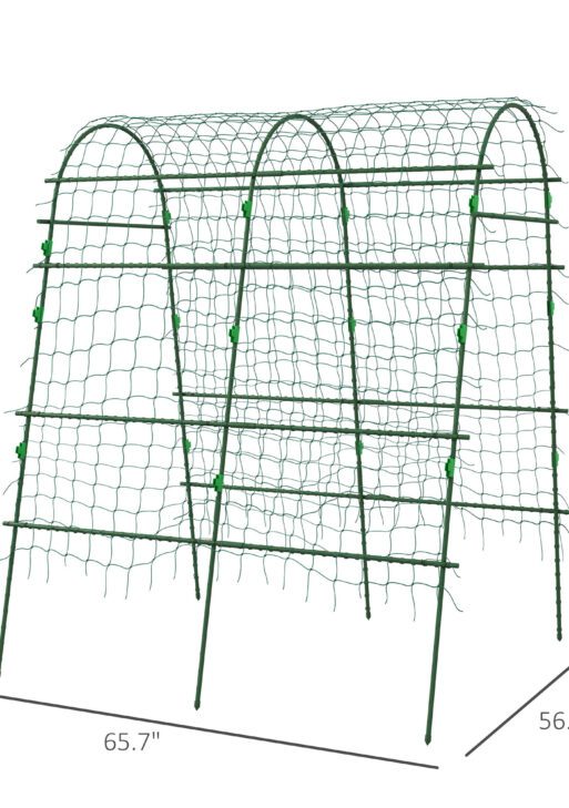 Metal Garden Trellis, Arch Trellis for Climbing Plants Outdoor, A-Frame, with Climbing Net, 57" x 66" x 81", Green