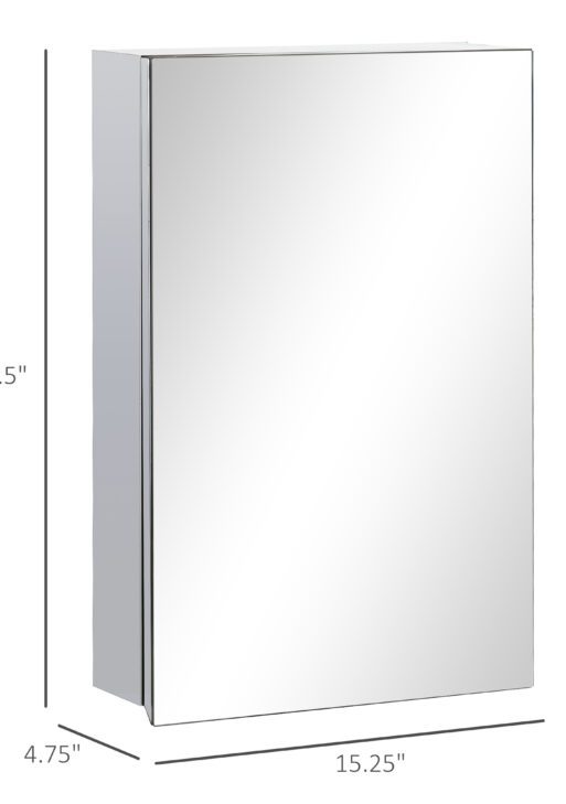 Wall Mounted Bathroom Medicine Cabinet Mirrored Cabinet with Hinged Door 3-Tier Storage Shelves Silver
