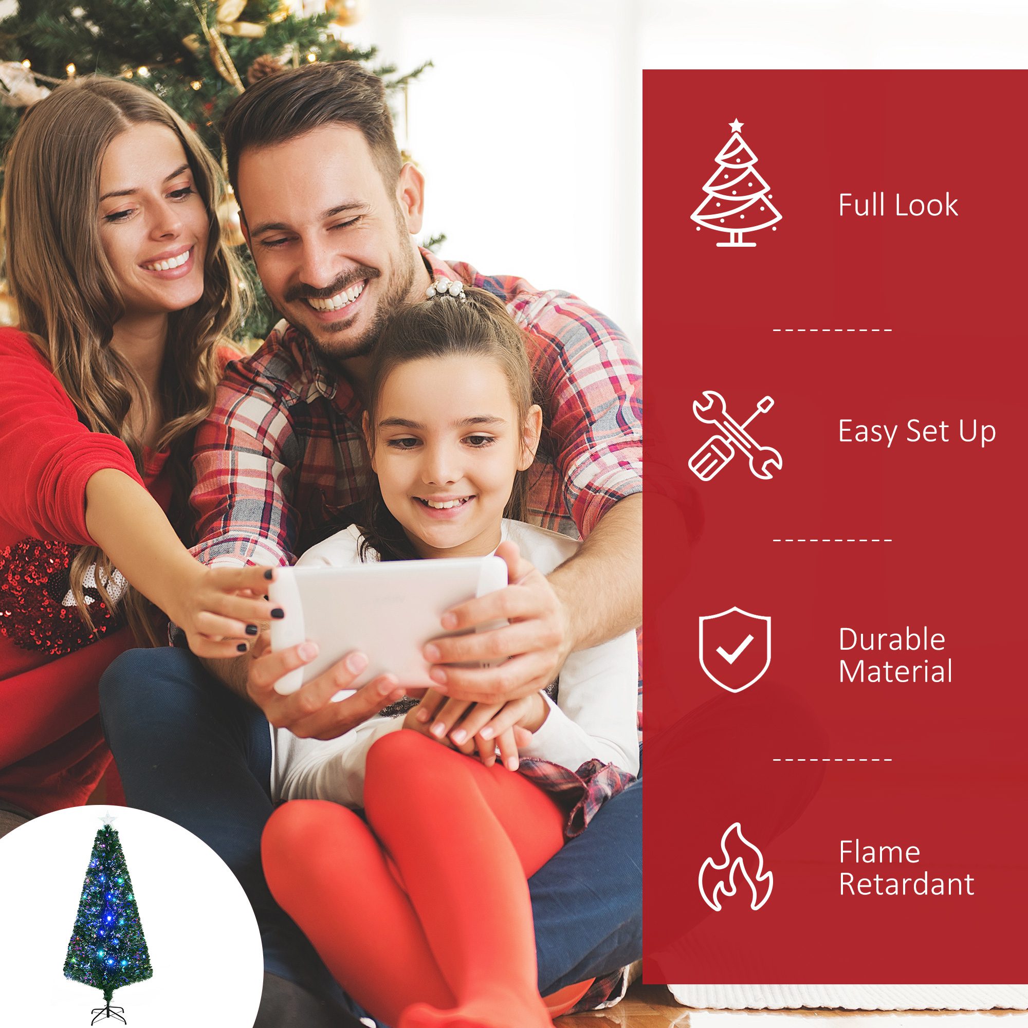 6' Tall Douglas Fir Pre-Lit Artificial Christmas Tree with Realistic Branches, 24 Multi-Color LED Lights, Fiber Optics and 230 Tips - Image 2