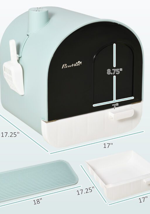 Fully Enclosed Cat Litter Box with Lid & Drawer Design, Covered Litter Box Anti-Leakage, Anti-Splashing, for Indoor Cats from Kitten to Adult, with Scoop & Mat, Easy Clean, Odor Control, Green