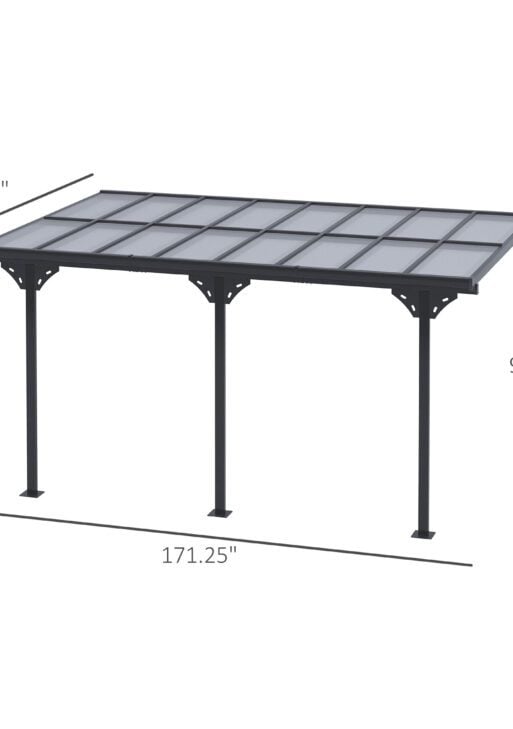 14.5' x 10' Aluminum Polycarbonate Pergola with UV Blocking for Outdoor Wall-Mounted Use, Family Shade, Gray