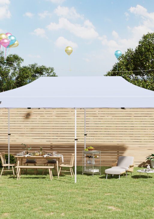 10'x20' Aluminum Pop Up Canopy Tent, Upgraded Thicker Tube Instant Party Tent with Wheeled Bag, 2-Level Adjustable, XL Large Ground Stakes for Events Patio Backyard