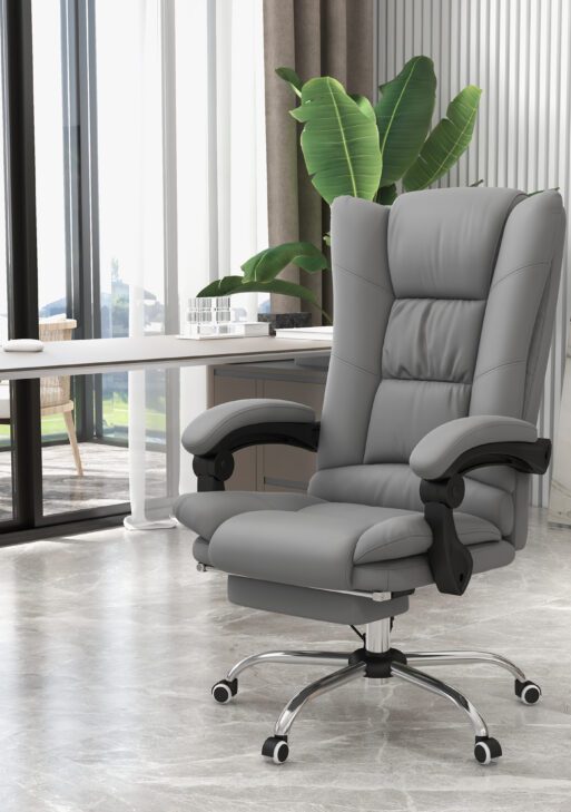 PU Leather Executive Massage Office Chair with 4 Vibration, Computer Desk Chair, Heated Reclining Chair with Adjustable Height, Swivel Wheels, Gray