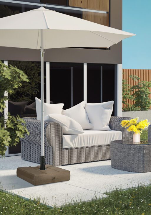 Umbrella Stand for 1.5", or 1.9" Umbrella Poles, Fillable Umbrella Base, Brown