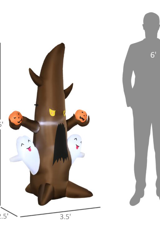 5' Halloween Inflatables Outdoor Decorations Ghost Tree with Pumpkins, Blow-Up LED Yard Decor Indoor Outdoor for Garden, Lawn, Party, Holiday