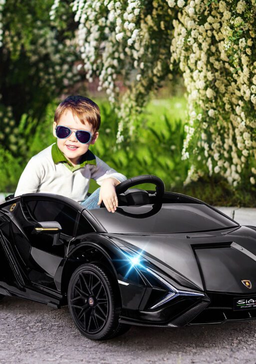 12V Lamborghini SIAN Licensed Electric Car for kids with Remote Control, Horn, Music, & Headlights, Black