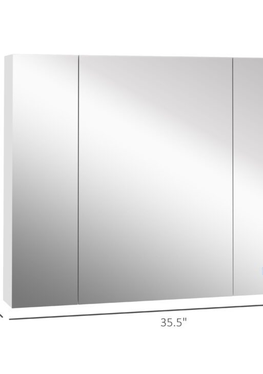 LED Medicine Cabinet, Wall-Mounted Bathroom Vanity Mirror Organizer with Dimmer Touch Switch, USB Charged, White