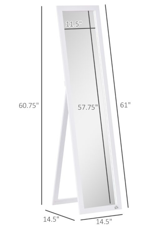 White Full Length Mirror, Freestanding or Wall Mounted for Bedroom, Living Room, Bathroom