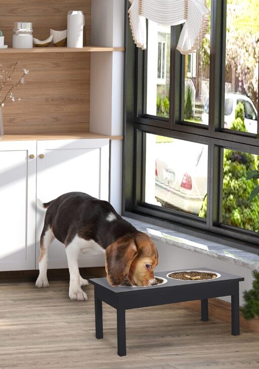 23" Wooden Heavy Duty Dog Food Bowls Pet Elevated Feeding Station -Black