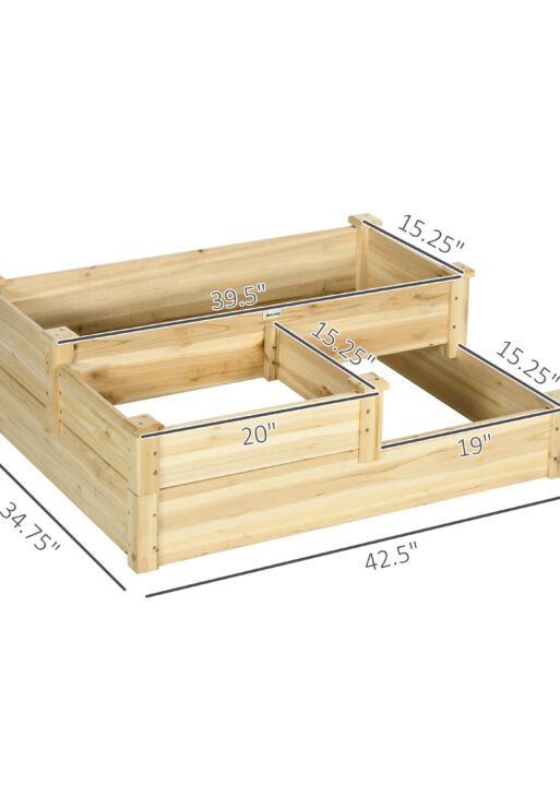 3 Tier Raised Flower Bed Outdoor Planter Box Wooden Garden Bed, Open Bottom for Plants, 42.5"x34.75"x14.25", Natural