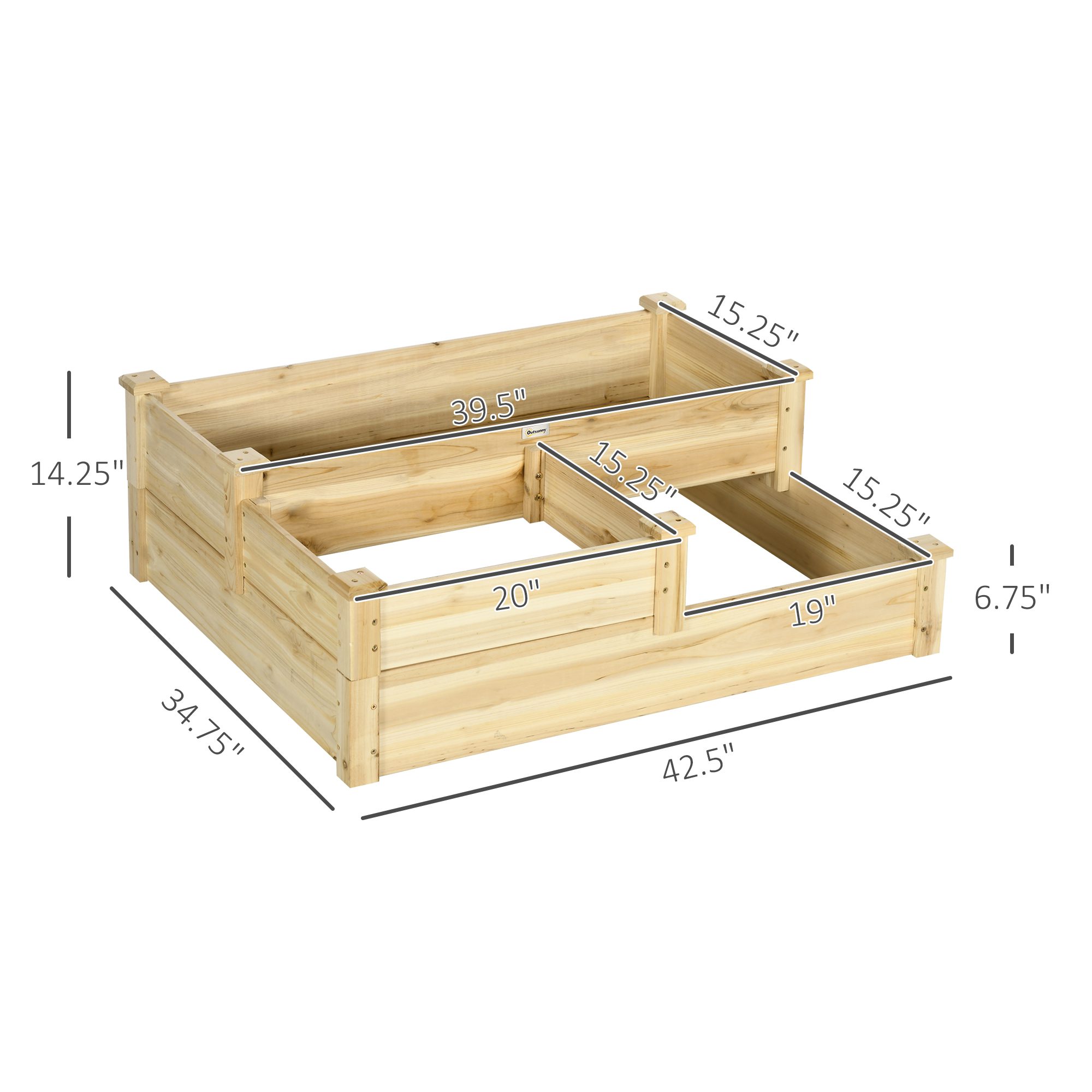 3 Tier Raised Flower Bed Outdoor Planter Box Wooden Garden Bed, Open Bottom for Plants, 42.5"x34.75"x14.25", Natural - Image 1