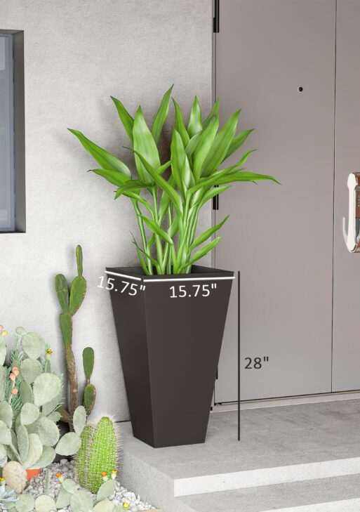 28ft Tall Plastic Planters, Set of 3, Flower Pot, anti-crack, fade-resistant, square shape with a matte surface, Outdoor & Indoor, for lawns, patios, yards, Brown