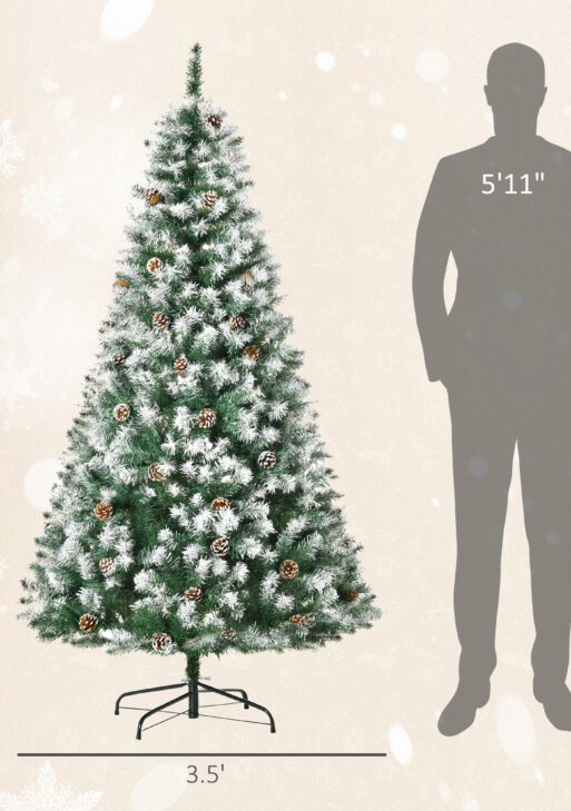 6ft Unlit Snow-Dusted Full Fir Artificial Christmas Tree with Realistic Branches, 61 Pine Cones and 800 Tips