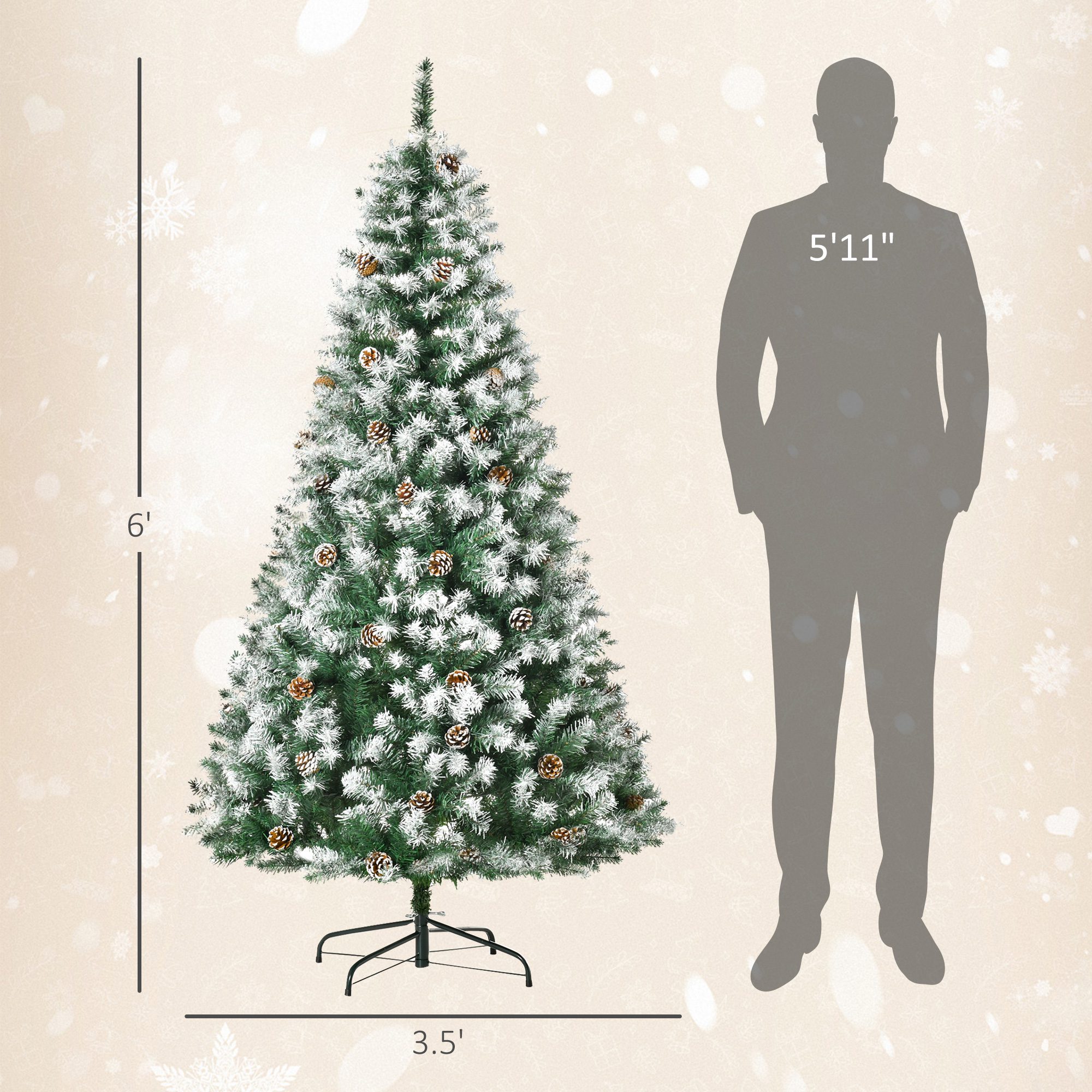 6ft Unlit Snow-Dusted Full Fir Artificial Christmas Tree with Realistic Branches, 61 Pine Cones and 800 Tips - Image 1