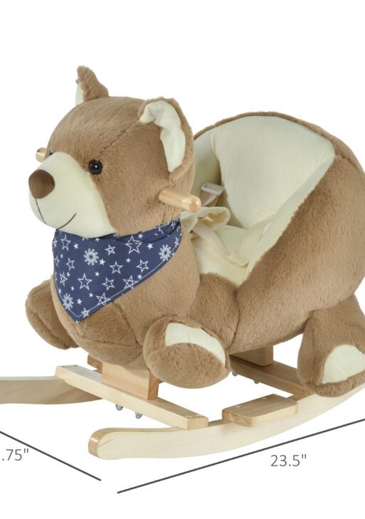 Baby Rocking Horse with Lullaby, Ride On Horse, Bear Themed Plush Animal Rocker with Pedals for Ages 18-36 Months, Easy to Assemble